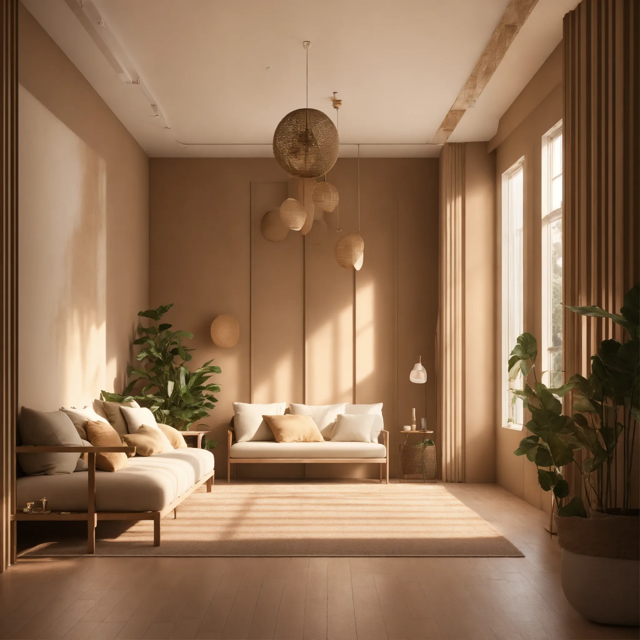 Ordentliche Küche mit natürlichen Materialien